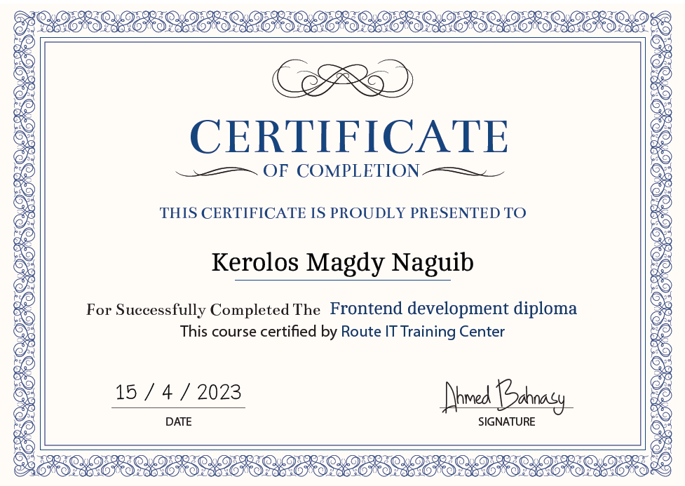 Front-End Diploma Certificate